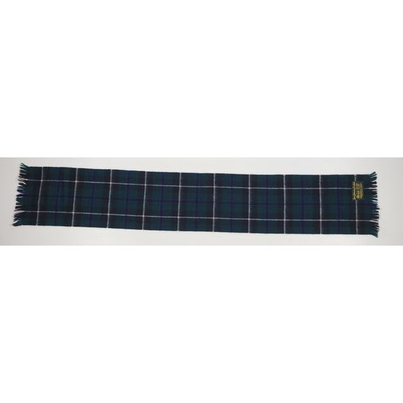 James Johnston of Scotland 100% Wool Plaid Green Blue Winter Fall Scarf - Picture 1 of 6